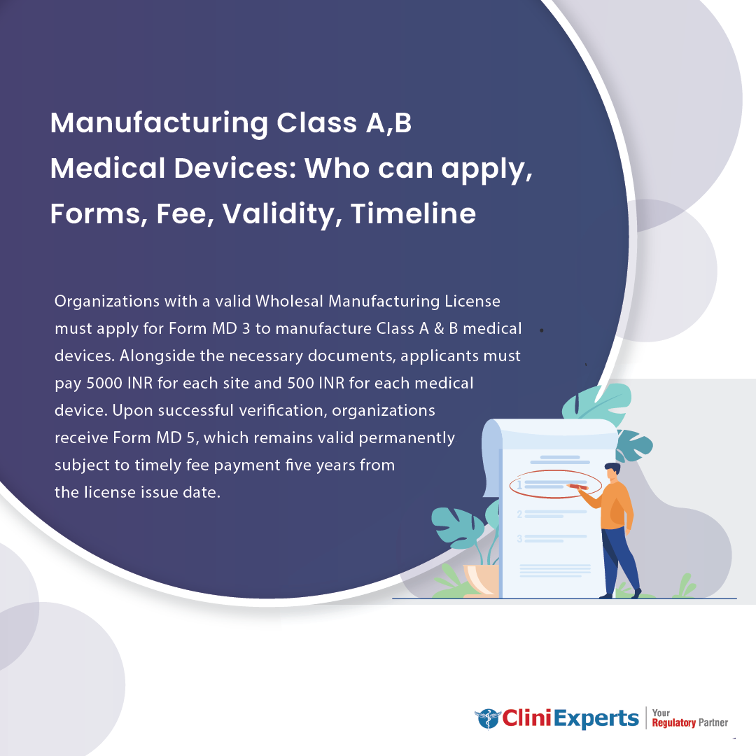 Manufacturing Class A-B Medical Devices: Who can apply, Forms, Fee, Validity, Timeline